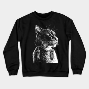 A cat with earrings in its ears Crewneck Sweatshirt